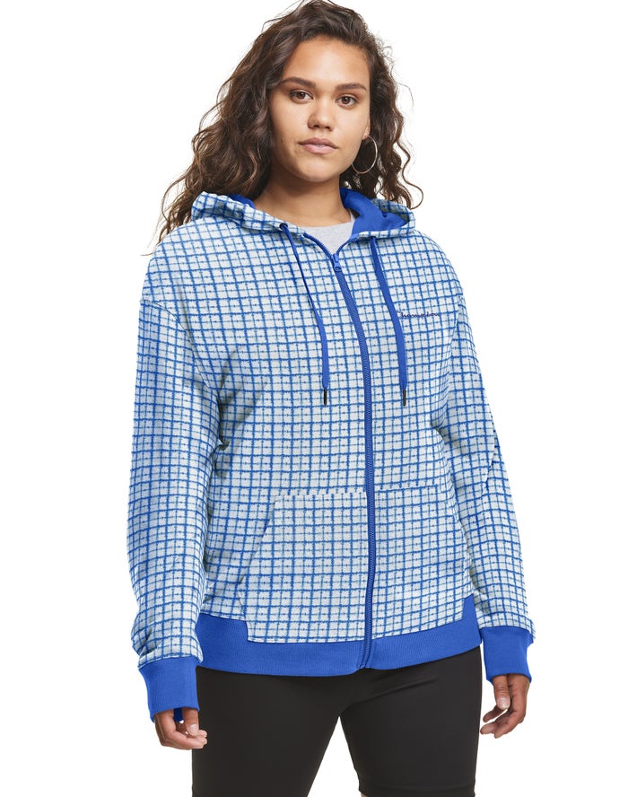 Champion Plus Campus French Terry Zip Embroidered Logo Blue/Black Hoodie Womens - South Africa AFUZP
